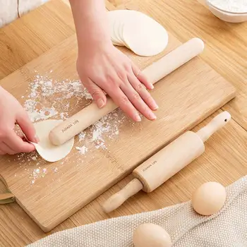 

2 Style Non-Stick Beech Wood Handle Rolling Pin Hangable Pastry Dough Flour Roller Environmentally Kitchen Baking Cooking Tools