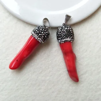 

10pc Natural Red coral Pendant,with rhinestone crystal, Bead Quartz Druzy Geode Charm,DIY necklace earrings Jewelry Making PD387