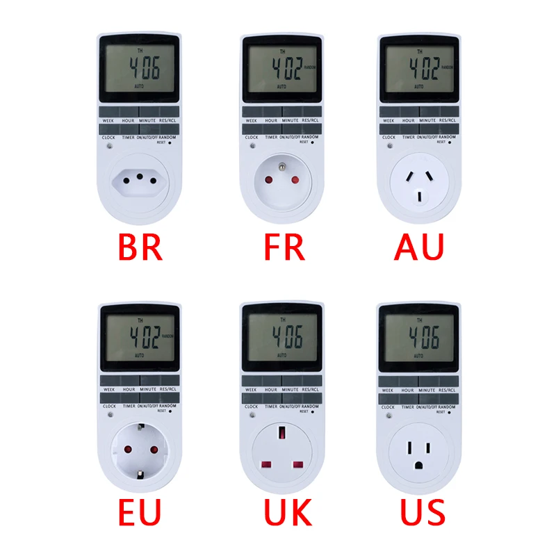 Electronic Digital Timer Switch 24 Hour Cyclic EU UK AU US FR BR Plug Kitchen Timer Outlet Programmable Timing Socket 220V 120V 2