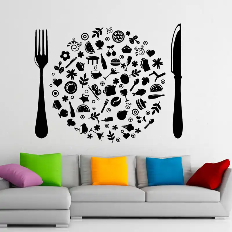 Cutlery Wall Vinyl Decal Food Stickers Cafe Art Interior Housewares Design Home Kitchen Decor Cuisine Home Deco A409 Wall Stickers Aliexpress