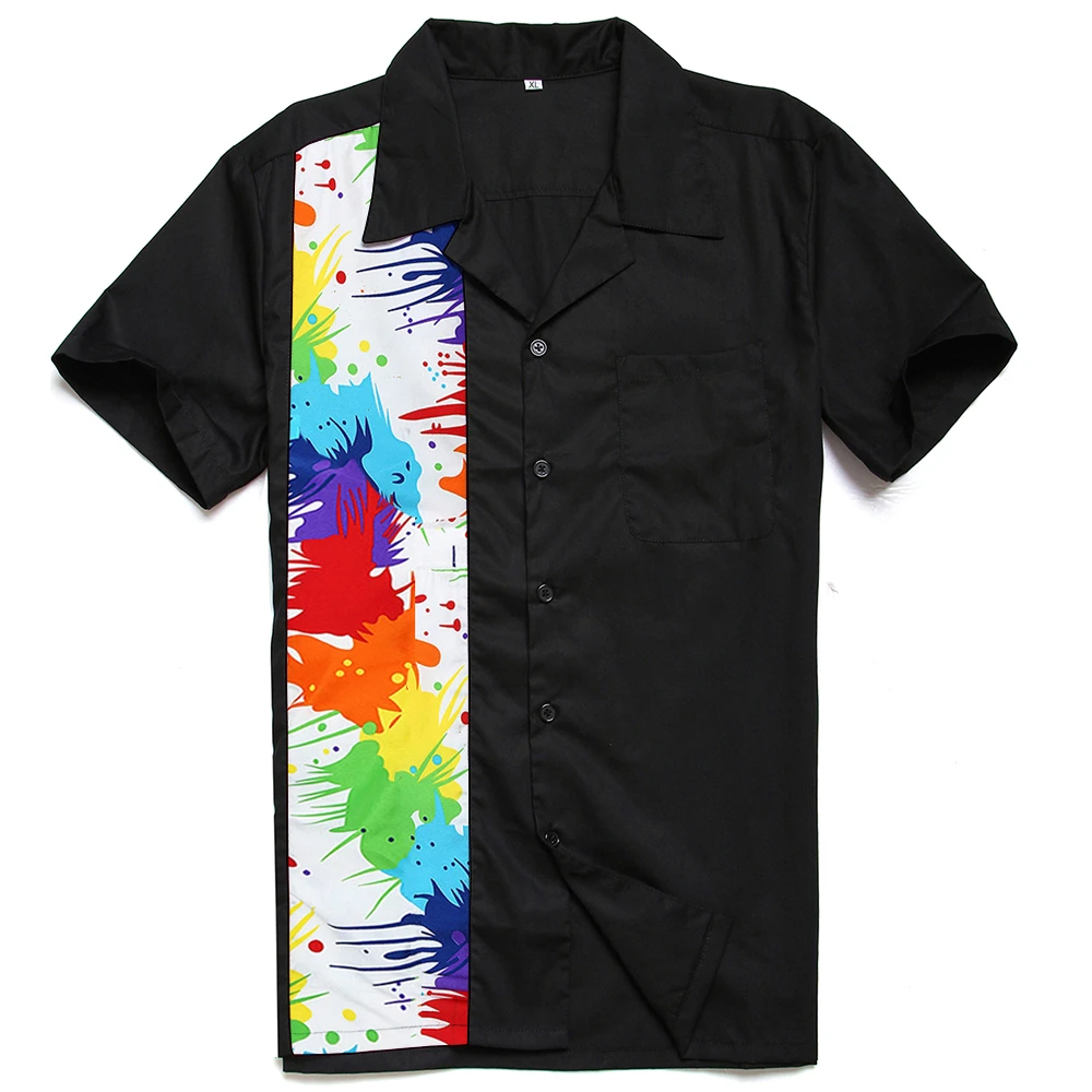 Camisa de los años 80 para hombre, camisa con salpicaduras de pintura de arcoíris, Retro, Festival, Rave, quema, informales| - AliExpress