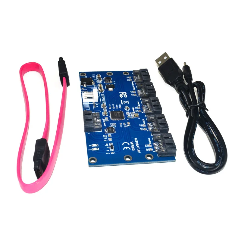 

SATA 1 to 5 Ports Hub PM Router SATA Port Multiplier Riser Card Splitter Storage Hard Disk Adapter Converter JMB321