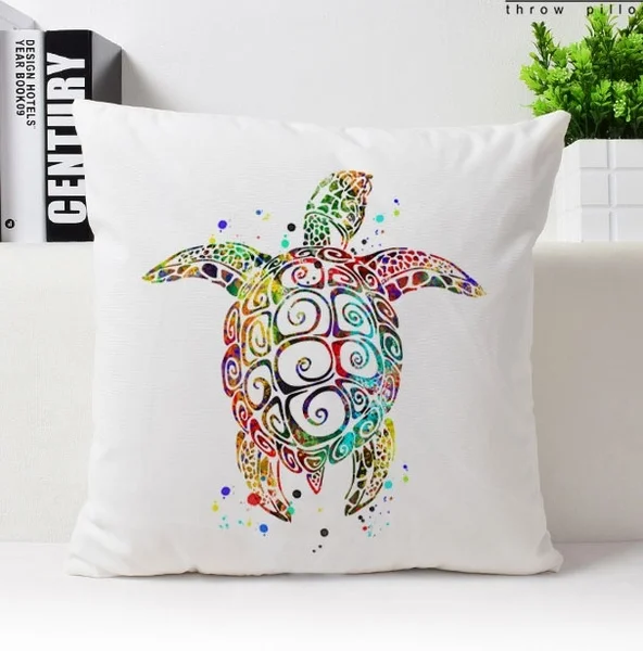 Sea Turtle Pillow Cover Sea Turtle Cushion Watercolor Sea Turtle Art Decor Throw Pillow Case Velvet Plush Pillowcase Signle Side Printed..