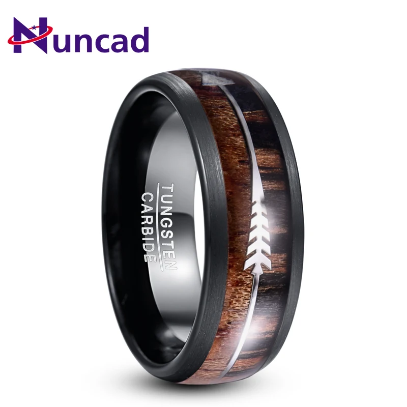 

Nuncad Frosted Hawaiian Koa Wood Tungsten Carbide Rings For Men 8 MM Wide Black Walnut Silver Arrow Dome Wedding Rings Jewelry