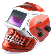 Auto-Darkening Welding Helmet Mask Rechargeable Battery Big View Solar Battery Powered Red Skeleton Design Welding Helmet