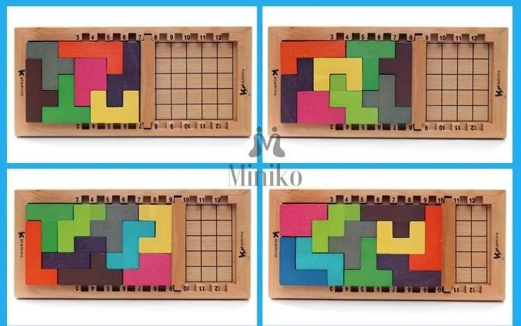 Table Game Beech Wood Tetris Blocks Educational Baby Toys Montessori Katamino Building Blocks Children IQ Challenge Gift