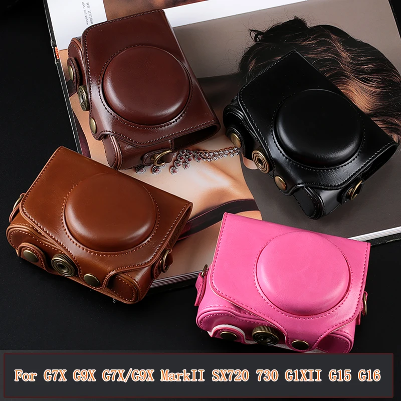 

High Quality PU Leather Digital Camera Case Bag Cover For Canon G7X G7X Mark II G9X G9X II G1X II G15 G16 SX720 SX730 and strap