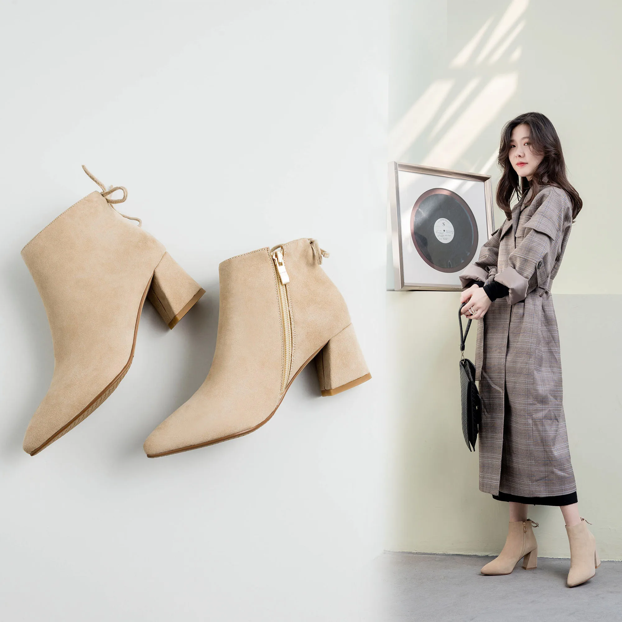

Women ankle boots Sheep suede 22-25 cm length autumn and winter boots women Leather Pointed solid side fashion high heel boots