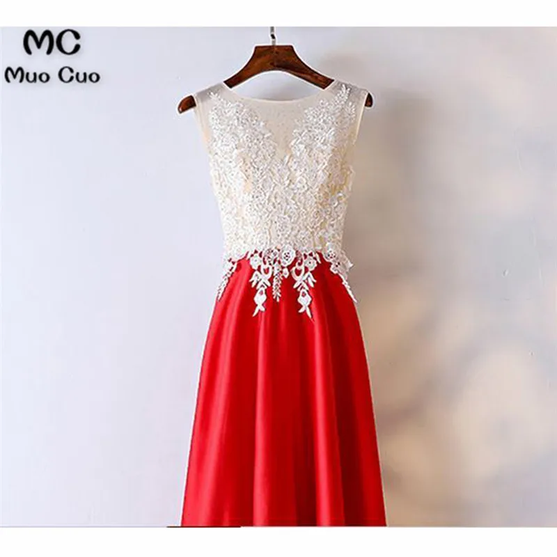 White And Red Lace Long Formal Dress For Women Prom Dressesaa