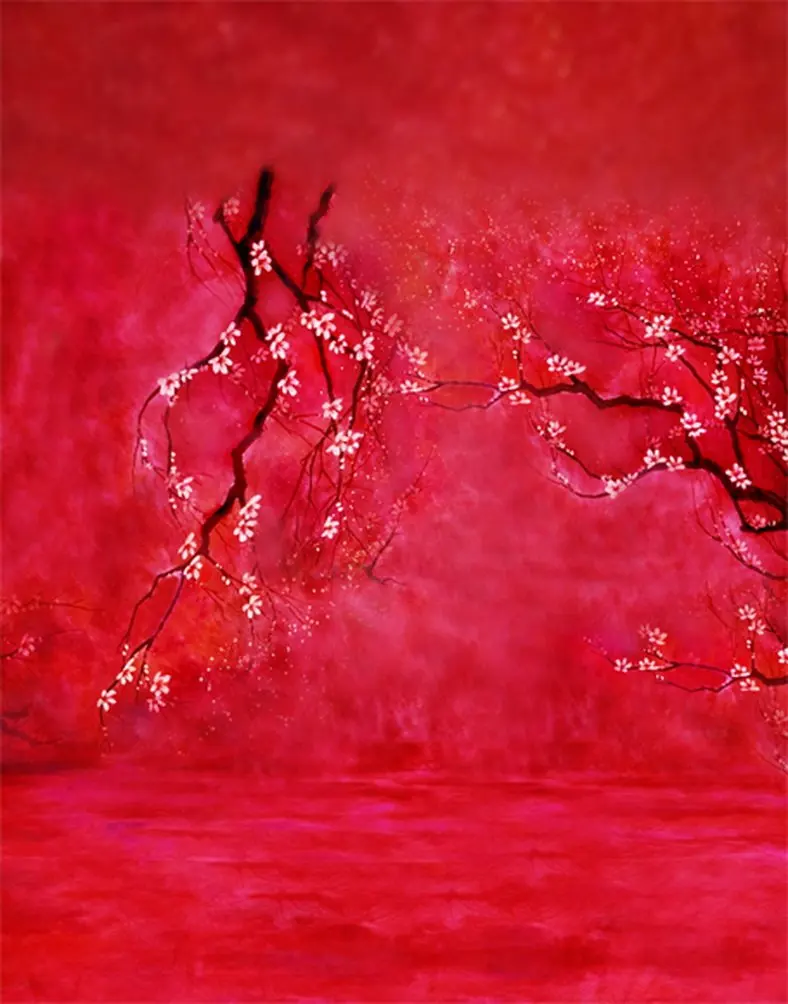 

5x7ft White Flowers Tree Red Photography Backdrops Photo Props Studio Background