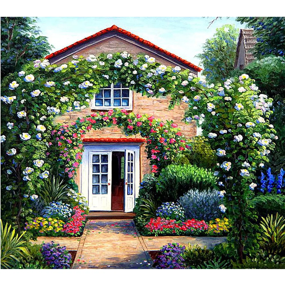 

DIY Diamond Embroidery Garden Cottage Diamond Painting Cross Stitch Diamond Mosaic Embroidery With Home Decoration scenery H1504
