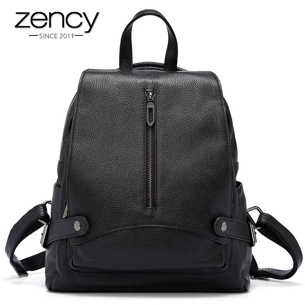 

Zency 100% Genuine Leather Women Backpack Anti-theft Function Female Knapsack Large Capacity Daily Casual Travel Bags Black