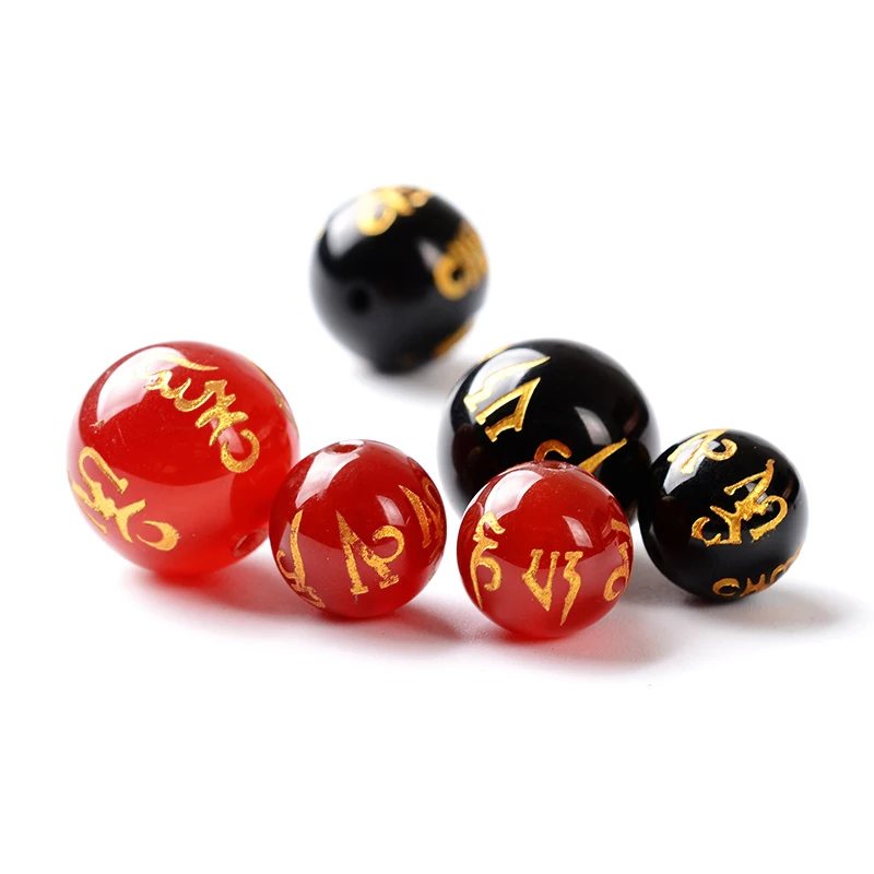 

Natural red agate hot stamping six words mantra loose beads black agate hot stamping beads DIY beads jewelry accessories