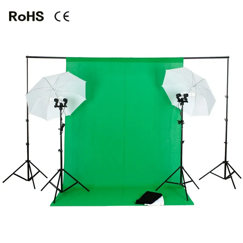 

Photo Studio Backdrop Umbrella Lighting Kit Set 2.6m*3m Background Support Stand 1.8m*2.8m cotton backdrops 4*45w Lighting Bulb