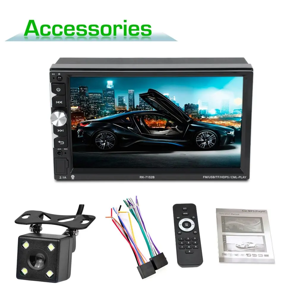 Full HD 1080p 7152 Bluetooth бесплатная ручной вызов автомобиля MP5 плеер 7 дюймов сенсорный экран дисплей с камера семь цвет подсветка