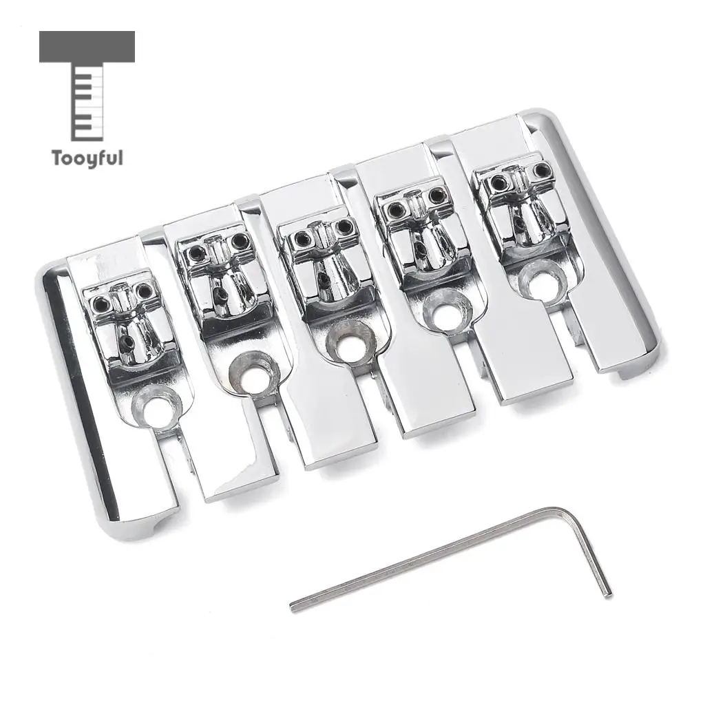 Tooyful Chrome Zinc Alloy L Shape 5 String Bass Bridge with Screws Wrench for Electric Bass Guitar Parts