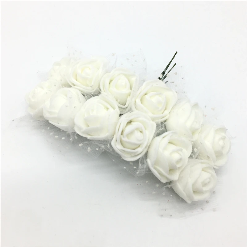 Две пряди цветов, все 24 шт., искусственные цветы из пенопласта для свадьбы, украшения дома, скрапбукинг, искусственный цветок Роза - Цвет: White