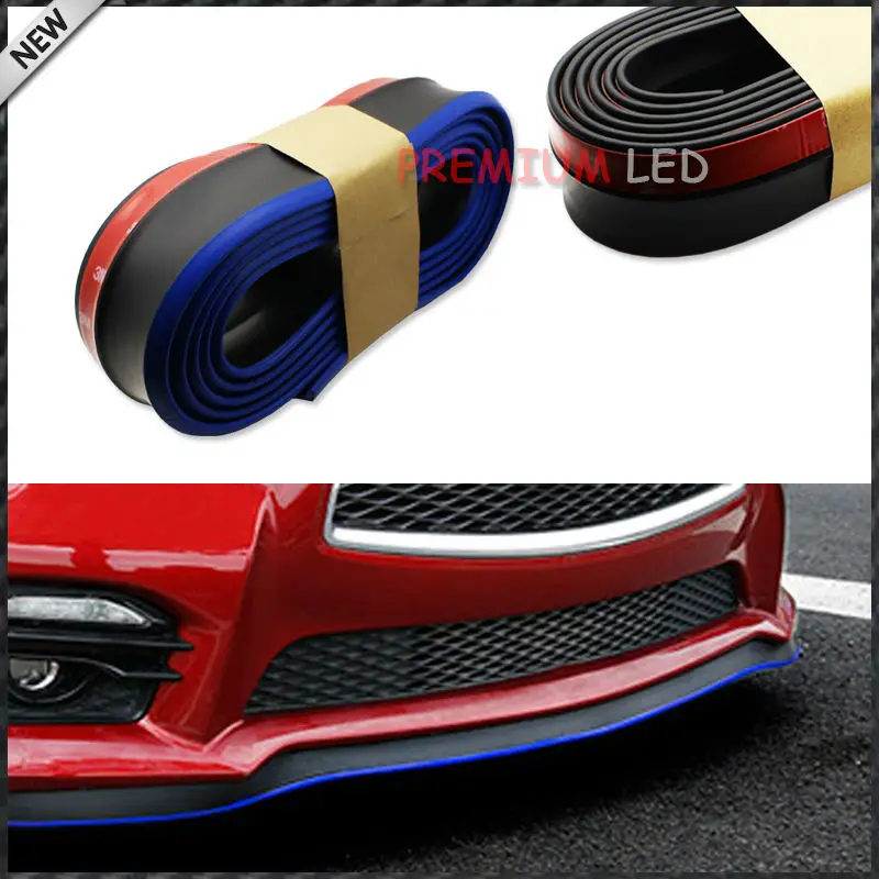 1 Universal Black w Blue PU Front Bumper Lip Splitter Chin Spoiler Body Kit Trim