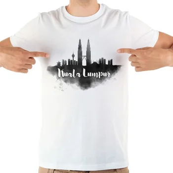 

Kuala Lumpur landmark watercolor funny tshirt men new white short sleeve casual homme cool t shirt