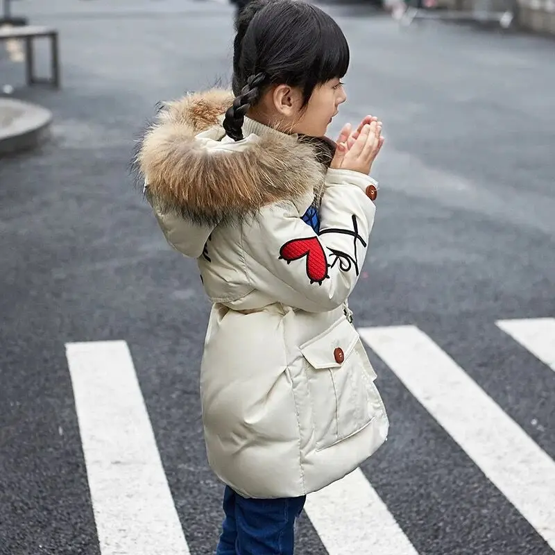 

Toddler Down Jacket with True Fur Hooded Warm Thicken Winter Coat age 4 5 6 8 10 12 14 years Kids Jacket Winter 2018