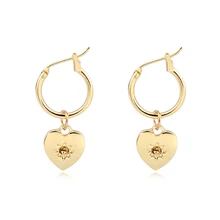 1 пара простой милый мини сердце с выбиванием солнце серьги-кольца с подвеской Золото Серебро Цвет маленькое сердце для женщин ювелирные изделия E749-3
