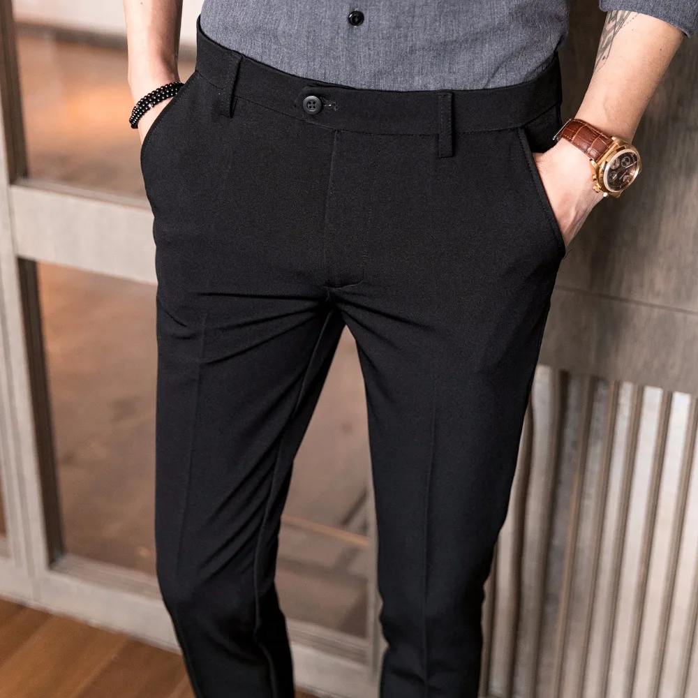 Spring  New Korean Fashion Pants Mens Business Formal Suit Pants Male high-grade pure color slim Fit pant