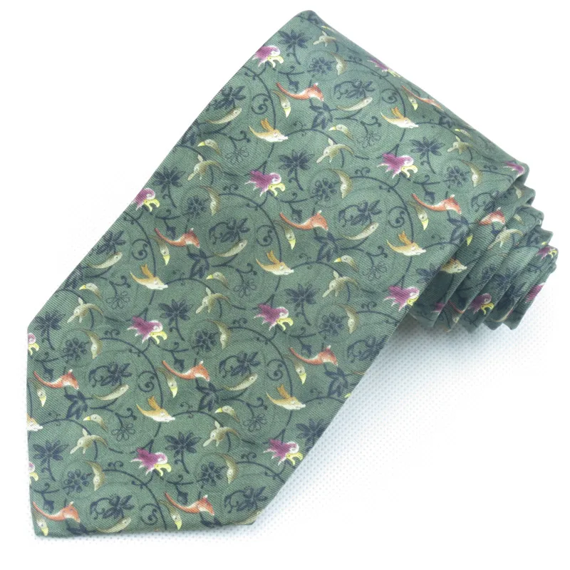 

Flowers and birds printed silk tie 9cm wide necktie for men navy Fancy necktie for adult business ties gravata