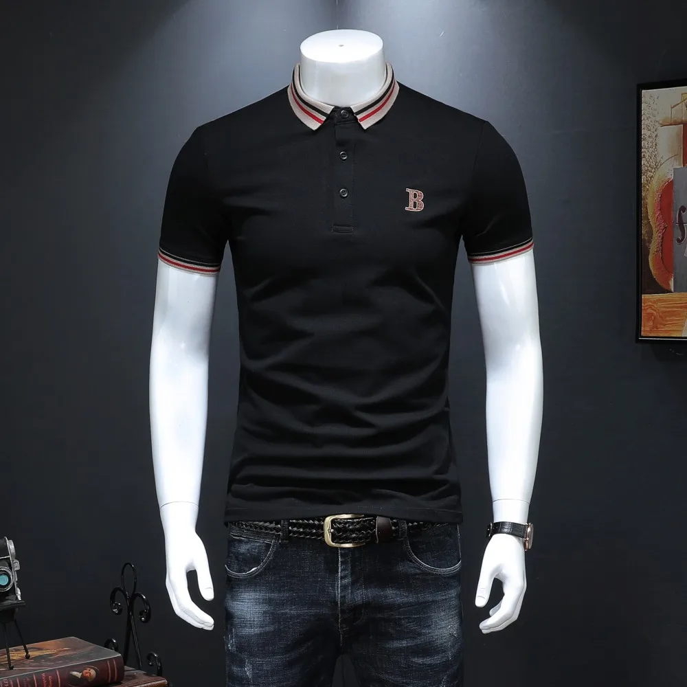 

Fashion England Style Men Polos 2019 Summer New Arrivals Classic Solid Short Sleeve US Polo Shirt for Men 4XL Black White 19971