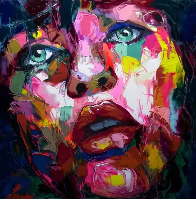 

Hand Painted Francoise Nielly Designer Untitled Cool Face Palette knife Abstract Oil Painting Canvas Home Decor Fine Artwork