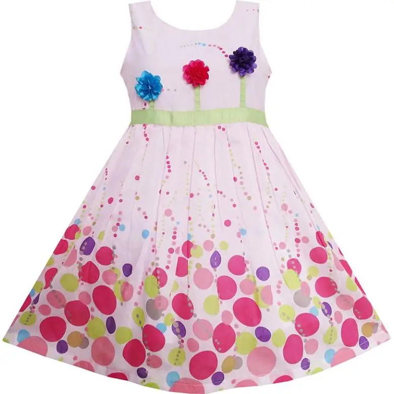 Girls Dress Colorful Dot 3 Flower Green Belt Party Birthday Children 2020 Summer Princess Wedding Size 4-12 Carnival Vestidos | Детская