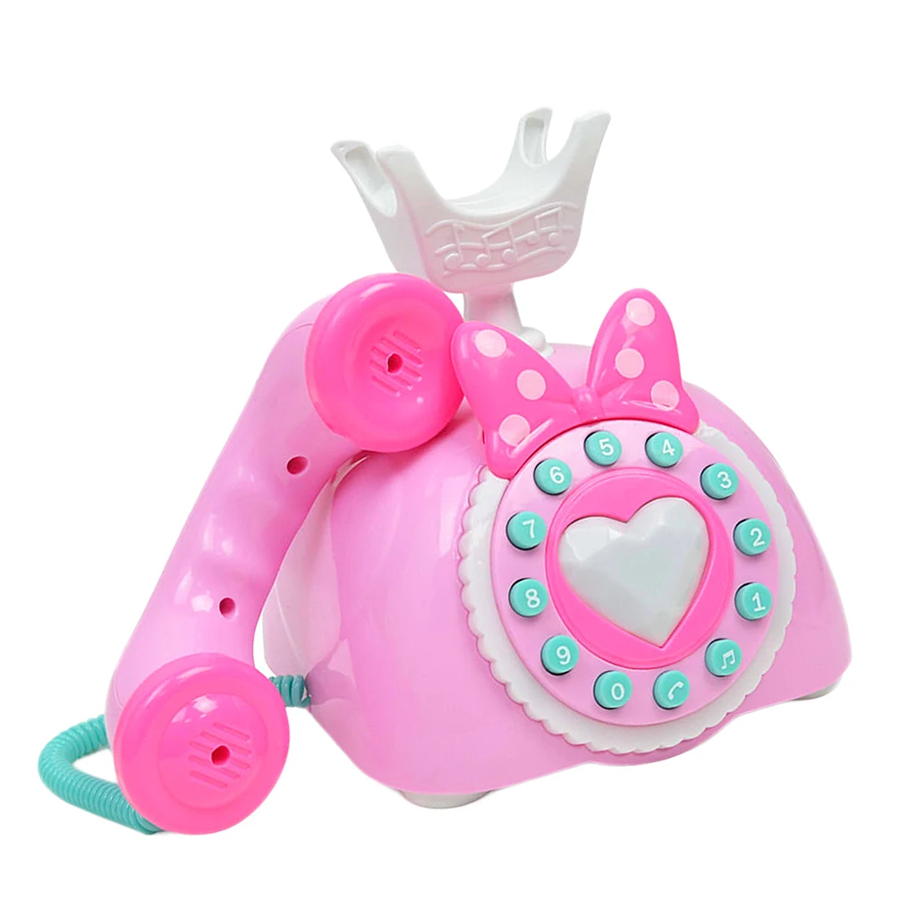 Pink Colored Electric Vintage Cartoon Telephone Toy,  Baby Kids Preschool Musical Toy