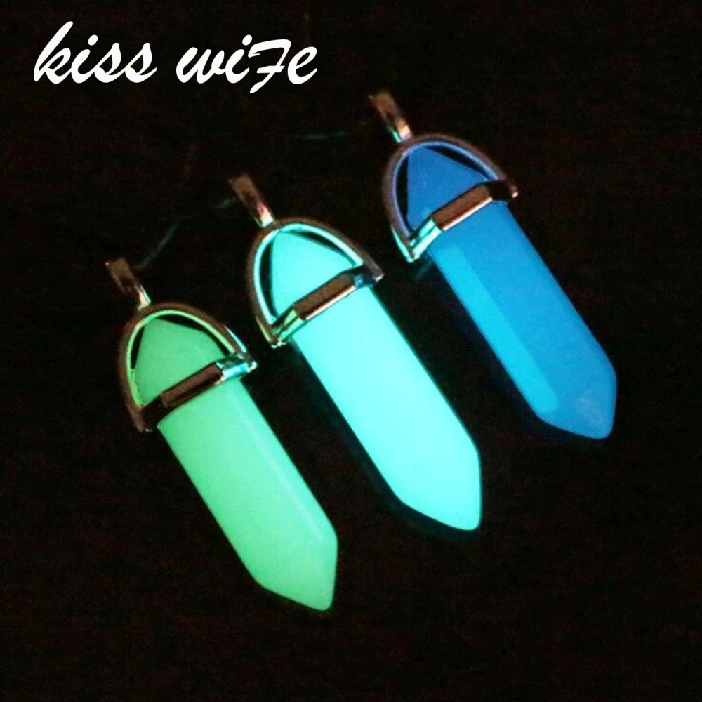 

Fashion Fluorescent Necklace Fluorescent Hexagonal Pendant Necklace Natural Crystal Stone Purple Stone Pendant Leather Chain
