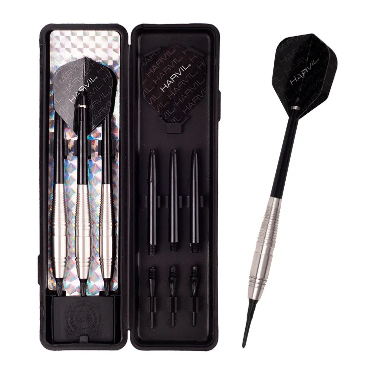 

Set 3pcs 18g Black Coated Solid BRASS BARREL Plastic Soft Tip Dart with Case Flights