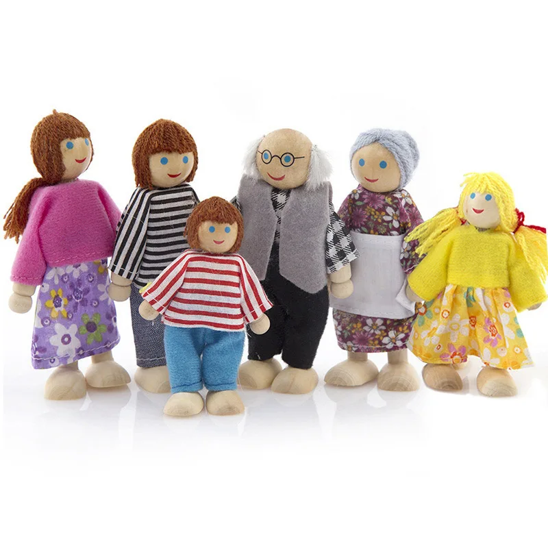 Деревянная мебель куклы дом семья миниатюрный 7 человек кукла игрушка ролевые игры для ребенка BM88