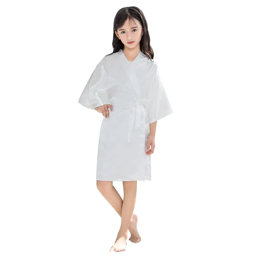 Casual Solid Infant Children Girls Summer Robes Toddler Baby Kids Girls Solid Silk Satin Kimono Robes Bathrobe Sleepwear Clothes