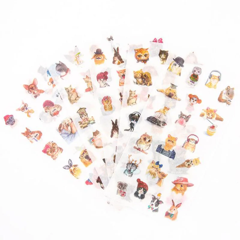 

6pc/bag, Children's Stationery And Paper Stickers/small Pets/creative Decorative Hand Account Daily Diy Notes Decoration Diary