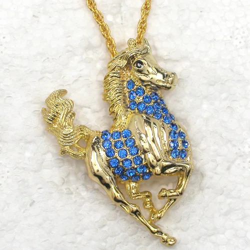 Golden Blue Rhinestone Horse Fashion Pendant Necklaces Chain Jewelry F188 B2 | Украшения и аксессуары