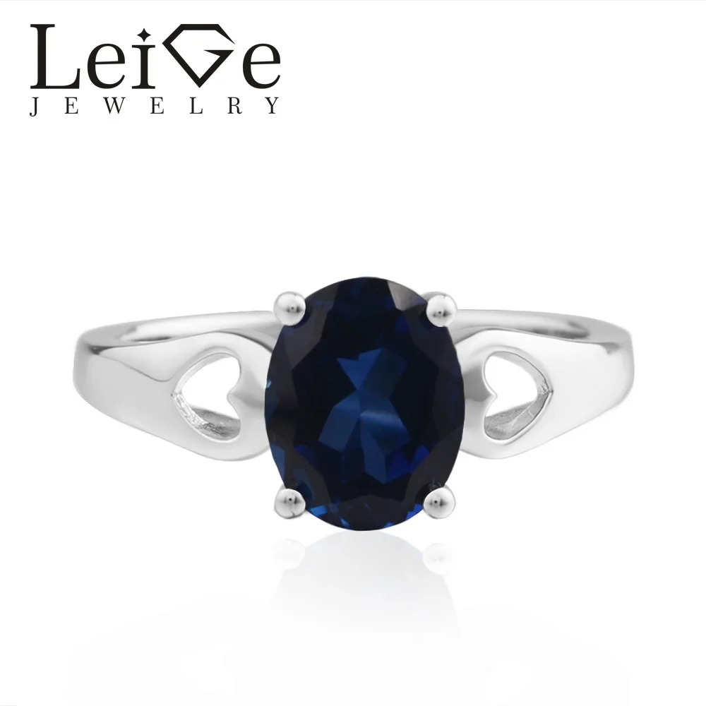 LeiGe Jewelry Lab Sapphire Ring Oval Cut Gemstone 925 Sterling Silver September Birthstone Ring LeiGe Jewelry Lab Sapphire Ring Oval Cut Gemstone 925 Sterling Silver September Birthstone Ring