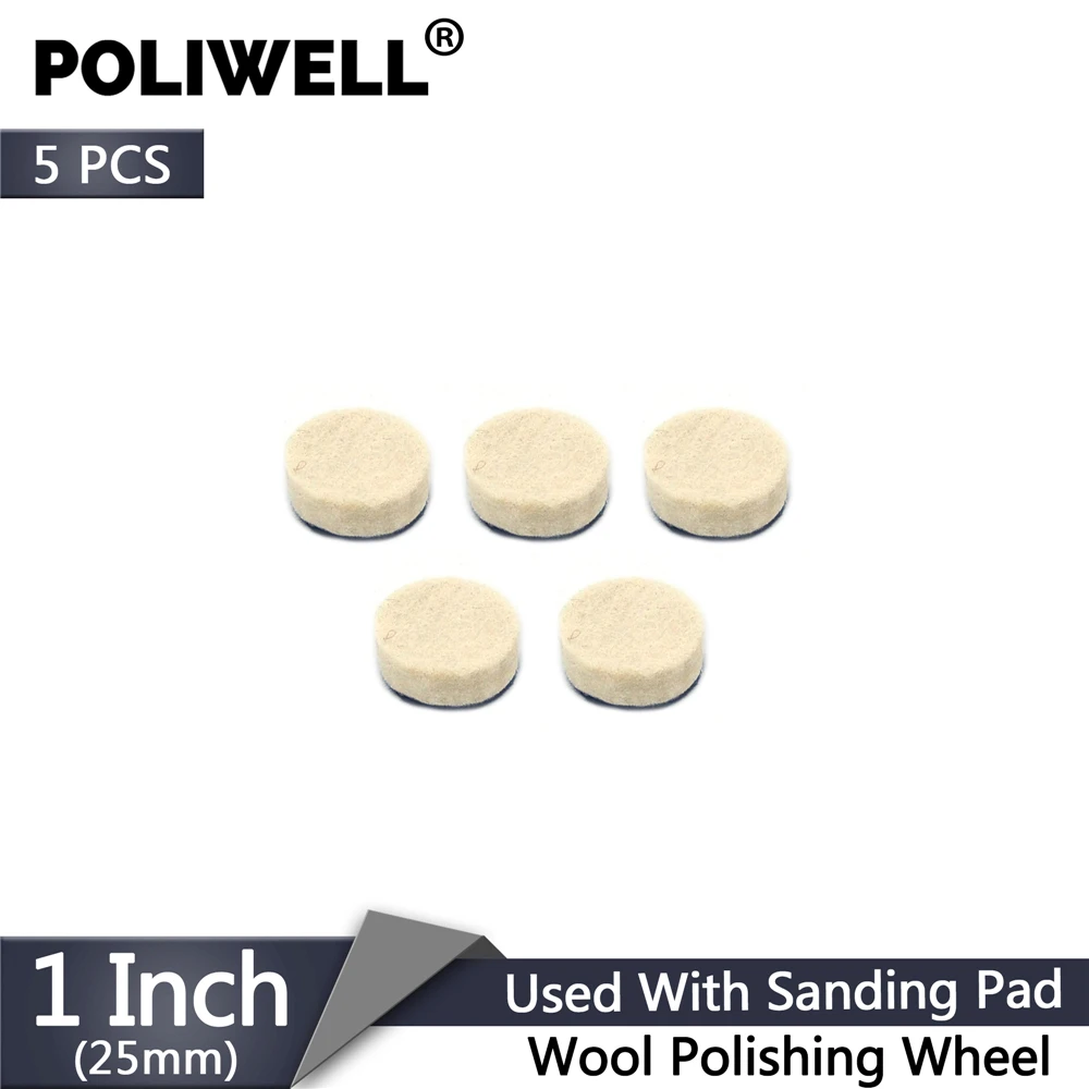 

POLIWELL 5PCS 1 Inch 25mm Flocking Wool Polishing Pad Felt Wheel Grinding Sanding Disc High-density Wool Pads for Car Glass Wood