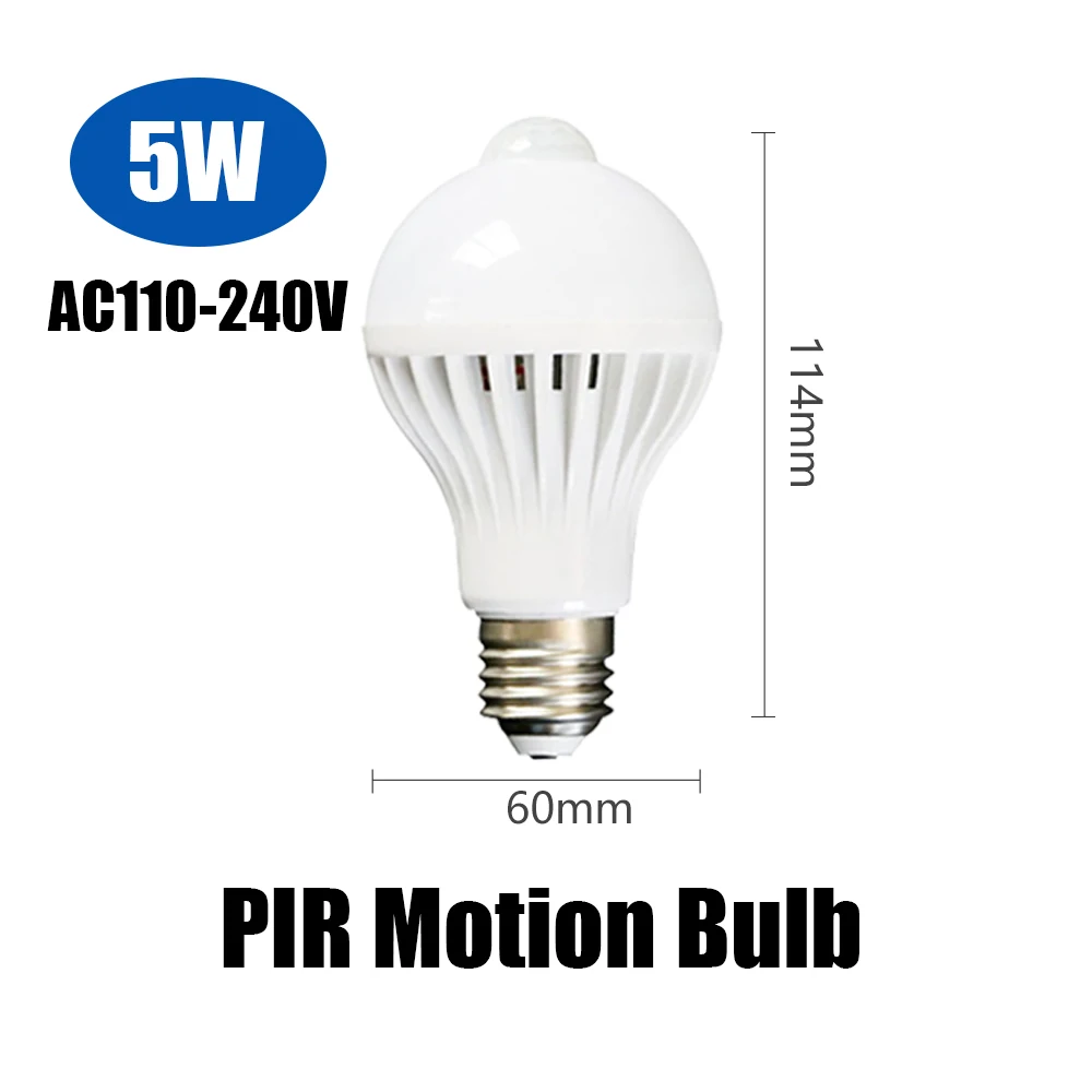 E27 светодиодный PIR датчик движения, умный светильник, лампа 5 Вт 7 Вт 9 Вт AC 110 В 220 В, светодиодный ночник, инфракрасный звуковой светильник для дома, лестницы - Испускаемый цвет: 5W PIR Motion Bulb