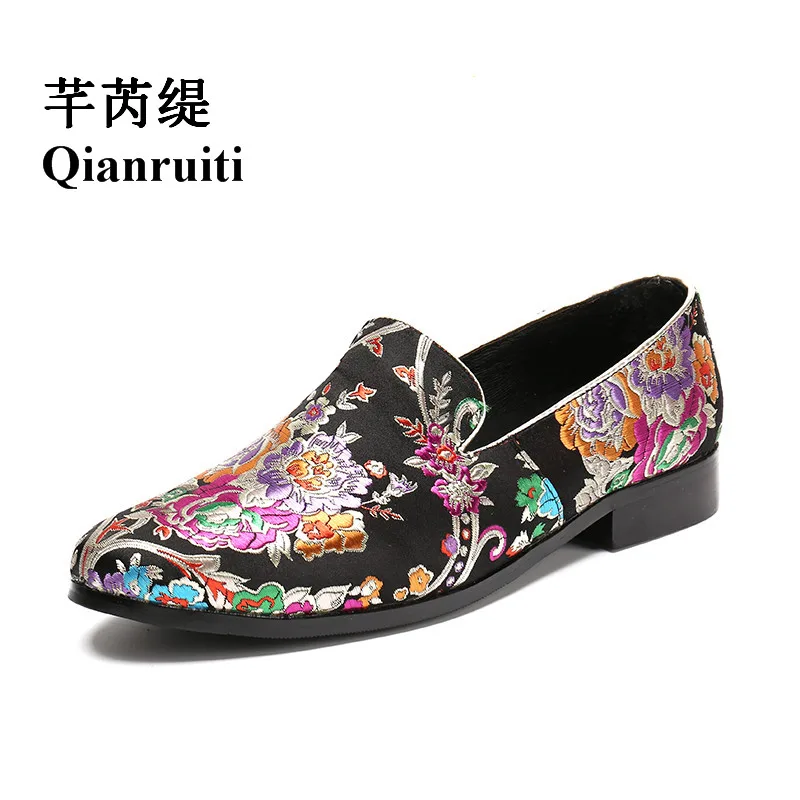

Qianruiti Colorful Embroidery mens floral shoes hot sale Chaussure Homme Slip-on Loafers Luxury Handmade Casual Shoes EU39-EU46