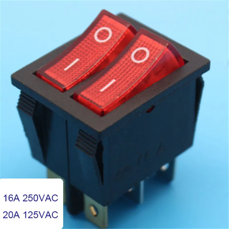 10pieces KCD6 XW 604DA1 red AC swicths 6 pin 2 position 2 in 1