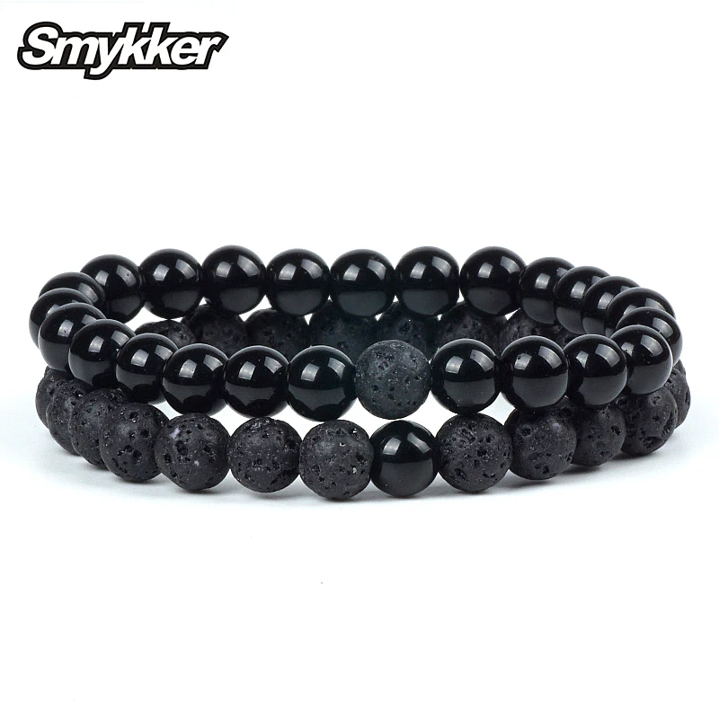 

2Pcs/Set Couple Bracelet Turquoise Stone Love Jewelry Obsidian Lava Stone Yin Yang Bead Valentine's Gift Bead Bracelet For Women