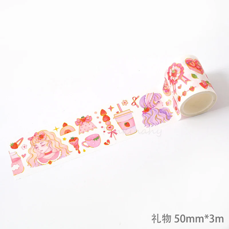 Cute Strawberry Party Series Bullet Journal gold Washi Tape Decorative Adhesive Tape DIY Scrapbooking Sticker Label Stationery - Цвет: 8