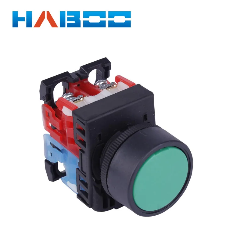 22mm Momentary Blue Flat Head Push Button Switch 6-380V 1NO 1NC Switches