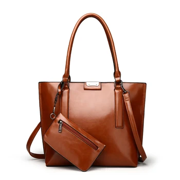 

Fashion two sets PU Leather Women Handbags High Quality oil Leather Women Messenger Bags Vintage Black color female Shoulder bag