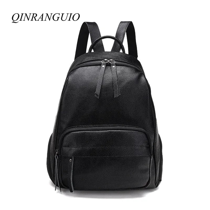 

QINRANGUIO Women Backpack 2018 PU Leather Backpack Women School Bags for Teenage Girls Cow Leather Black Travel Backpack
