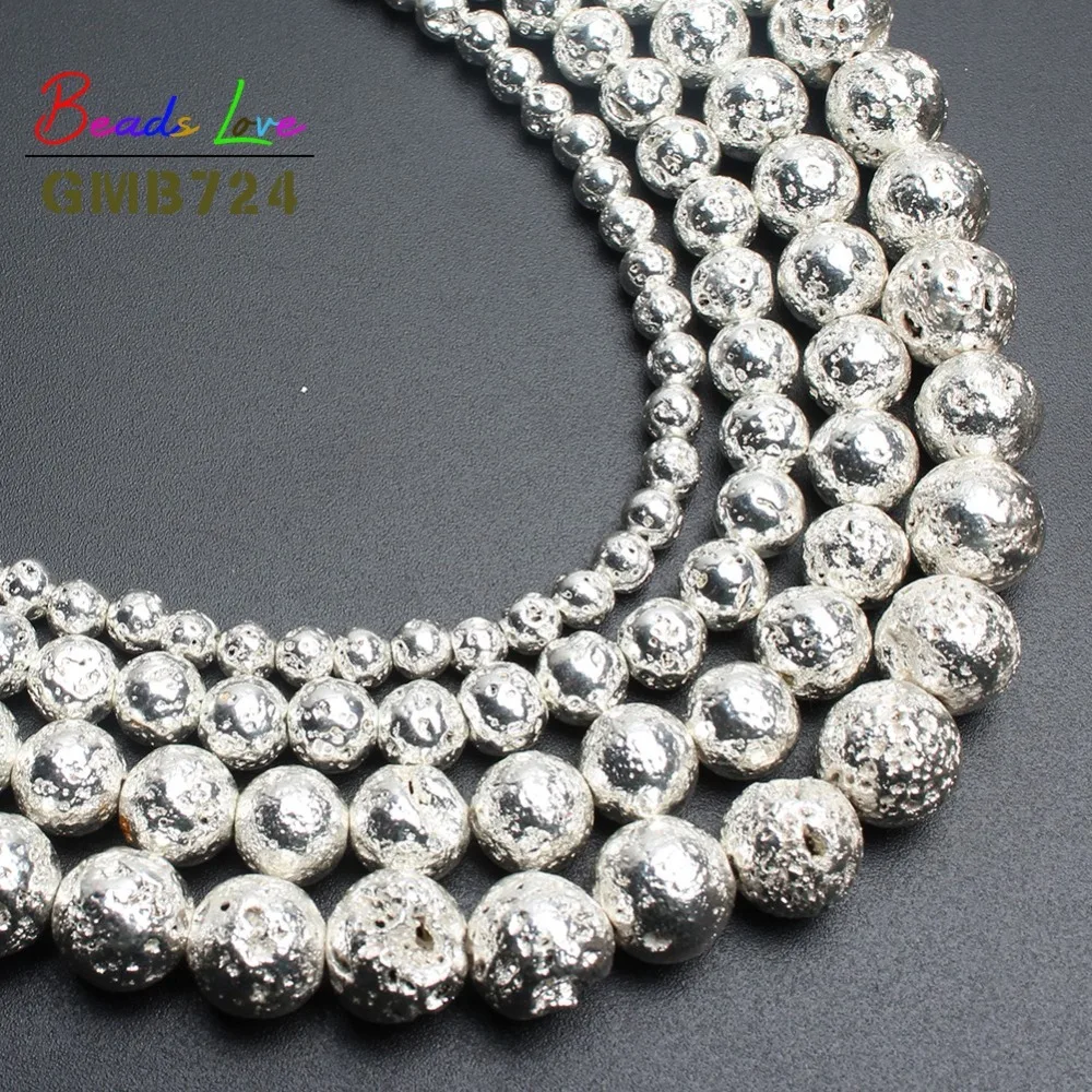 

Natural Stone Beads Silver Lava Hematite Beads For Jewelry Making 15inch 4/6/8/10mm Round bedas Diy Bracelet(F01130)