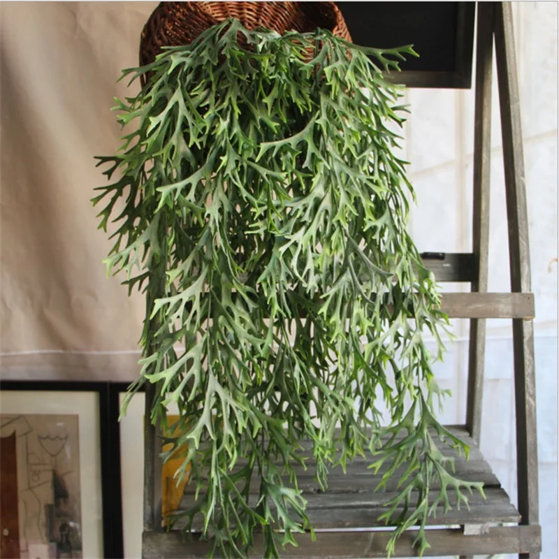 

New 1pcs Artificial 9 Fork Silk Home Decor Green Rattan Pine Indoor Plastic Pot Wedding Party Decorations