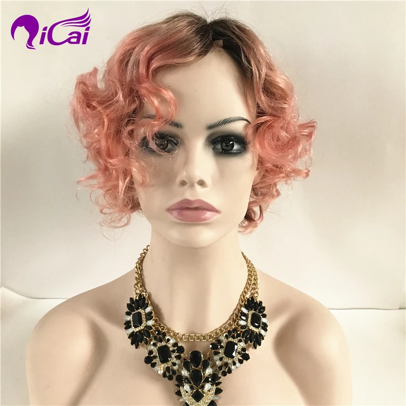 

Brazilian Virgin Hair Ombre Lace Front Wig Human Bob Sublimate Curl Short 1B/Pink Human Hair Wig For Black Women With Baby Hair